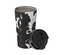 bassyil Cow Print 17oz Insulated Coffee Mug with Flip Lid Handle Cow Real Fur Stainless Steel Insulated Travel Tumbler Spill Proof