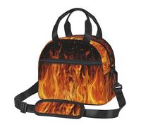 bassyil Fire Insulated Lunch Bag Reusable Lunch Box with Adjustable Shoulder Strap Cooler Tote Bag for Men Women