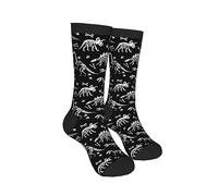 bassyil Novelty Crew Socks Casual Crazy Funny Dress Socks For Women Men, Dinosaur Fossil Skeleton, One Size