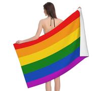 bassyil Rainbow Gay Pride Flag Beach Towels Oversized Microfiber Soft Large Absorbent Bath Towel for Travel Swimming Bathroom Pool