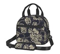 bassyil Skull Insulated Lunch Bag Reusable Lunch Box With Adjustable Shoulder Strap Cooler Tote Bag For Men Women