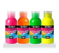 Bastelzone Neon Acrylic Paint Set 4 Colours 100ml Each Suitable for Paper, Canvas, Wood, Stone, Metal & More. 4 x 100ml (Neon Fluorescent)
