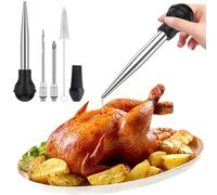 Baster for Cooking Stainless Steel Turkey Basting Syringe Meat Marinade Injector Needle with 2 Needles Detachable Silicone Bulb and Cleaning Brush Meat Baster for BBQ Grill Baking Kitchen(Black)