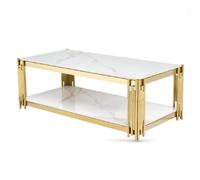 bastia sintered stone coffee table with gold frame in white