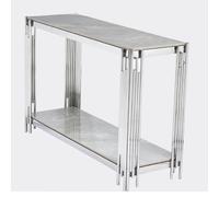 bastia sintered stone console table with chrome frame in grey