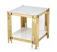 bastia sintered stone end table with gold frame in white
