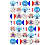 Bastille Day Party Pack - Edible Cupcake Toppers - Wafer or Icing - French Independence Party Themed Celebration Cake Decorations for Cupcakes, Cookies, Brownies, Muffins & More!