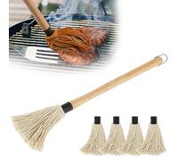Basting Brush for Grilling, Reusable Grill Basting Mop with 4 Extra Replacement Heads, Portable Barbecue Basting Brushes with Wooden Long Handle for BBQ Grilling Smoking Steak, 18.3×5.3inch