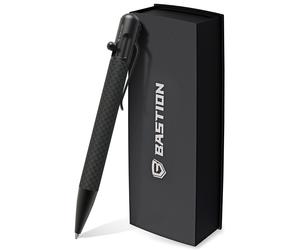 BASTION Carbon Fiber Bolt Action Pen with Gift Case - Black Stainless Steel Core Executive Luxury Retractable Metal - Ink Refillable EDC Office Busine