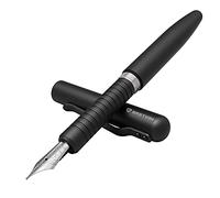 BASTION Fountain Pen with Gift Case - Minimalist Luxury Body - Fine Nib - Heavy Duty Nice Collectors Ink Refillable Metal Pens for Men & Women Professional Executive Office Pen (Black Stainless Steel)