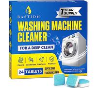 Bastion Washing Machine Cleaner Tablets 24 pack Powerful Descaler -Deep Cleaning for HE Front Loader & Top Load Washer Septic Safe Eco-Friendly Deodorizer Clean Drum & Laundry Tub Seal- Year's Supply