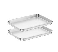 Bastwe Baking Sheets 2 Pieces, Cookie Sheets Set of 2 Stainless Steel Baking Pans Toaster Oven Tray Pans, Rectangle Size 12 10 1 inch, Rustproof & Healthy & Easy Clean & Dishwasher Safe