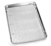 Bastwe Cookie Sheet and Cooling Rack Set, 16 inch Stainless Steel Baking Pan with a Rack, Professional Bakeware, Healthy & Non-toxic & Rustproof & Easy Clean & Dishwasher Safe