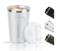 Basuit Stainless Steel Travel Mug, 380 ML, White, Leakproof, Double Walled, Insulated, Reusable, Cylindrical Mug, 3.8E+2 ML, 14.5 cm x 5.7 inches