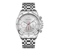 BASUMIU Stainless Steel Chronograph Watches for Men, Analog Quartz Mens Watches with Date, Business Men's Wrist Watches Elegant Gift for Men, E-Silver