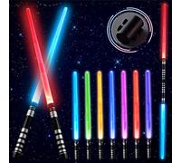 BASUNLOY Light Up Saber for Kids 2 Pack, 2-in-1 Dual Light Sword with FX Sound, Expandable Light Swords Set for Galaxy Wars Fighter Warriors Dress Up Party Gifts (75cm-Silver)
