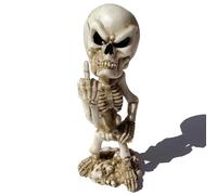 Basuo-9Q Middle Finger Skeleton Statue - 7.3" Funny Bone Skull Decor, Gothic Flipping The Bird Figurine for Halloween, Office Prank & Dark Humor Collectibles