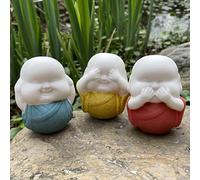 Basuo-9Q Pack of 3 Wise Monks Clay Figurines See Hear Speak No Evil Buddha Statues Home Décor Wealth Lucky Ornaments Collectible (White)