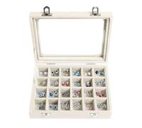 BASUWELL 24 Grid Velvet Jewelry Tray for Drawers Glass Clear Lid Showcase Display Storage Ring Trays Holder Earrings Organizer Case Beige