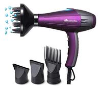 Basuwell Ion Hair Dryer 2100 W Powerful AC Motor Infrared Salon Hair Dryer with Diffuser, Comb and Nozzle, UK Plug (Purple)
