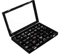BASUWELL Velvet Jewelry Tray 48 Compartments Jewelry Box Display Organizer with Transparent Cover Earrings, Rings,Necklaces, Pendants Storage Box for Girls, Women,Wife, Mother
