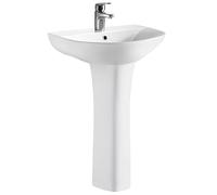 Balterley 547mm Bathroom Sink, Full Pedestal Ceramic Round Bowl Bathroom Wash Basin Sink with Overflow, 1 Tap Hole, Floor Standing Basin Sinks for Cloakroom - 547 x 460 x 825mm (White)