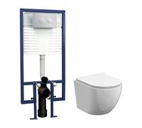 Baswich Round Wall Hung Toilet Pan, Soft Close Seat & Concealed Cistern with Round Push Button Plate, 323mm - Balterley