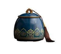 BASXDRFXZ Airtight Tea Container Blue Sky Colored Tea Jar Ceramic Large Celadon Elegant And Fresh Hand-kneaded Flower Tracing Gold Empty Household Warehouse(C)