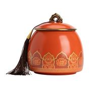 BASXDRFXZ Airtight Tea Container Blue Sky Colored Tea Jar Ceramic Large Celadon Elegant And Fresh Hand-kneaded Flower Tracing Gold Empty Household Warehouse(A)