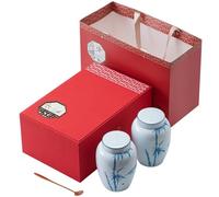 BASXDRFXZ Airtight Tea Container Creative Retro Bulk Tea Storage Container Jar Ceramic Sealed Chinese Set Double Gift Box(A)