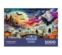 Bat 1000 Piece Adult Jigsaws: Halloween Bridge with Pumpkins And Ghosts Educational Games Suitable for Decompression 52x38cm/1000pcs