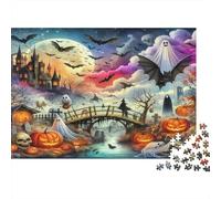 Bat 1000 Piece Jigsaw Puzzles for Adults & Teens Halloween Bridge with Pumpkins And Ghosts Recycled Paper | Family Game & Gift 70x50cm/1000pcs