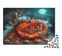 Bat 1000 Pieces Jigsaw Puzzle for Adults Teens Jack-o'-lantern with Spooky House Inside Fun Present | Challenging Family Activity 52x38cm/1000pcs