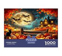 Bat 1000Pc Adult Jigsaws: Halloween Town Lit by Moon And Pumpkins for Adults Challenging & Brainteasing Puzzle Games 70x50cm/1000pcs