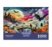 Bat Adult Jigsaw for Wall Decor: Halloween Bridge with Pumpkins And Ghosts Educational Game Decompression 1000Pc 70x50cm/1000pcs