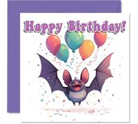 Bat Birthday Card - Balloon Animals - Happy Birthday Cards for Son Daughter Brother Sister Grandson Granddaughter Niece Nephew Cousin, 145mm Bday Greeting Cards