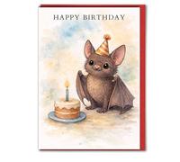 Bat Birthday Card For Her Or Him Watercolour Animal JBS168