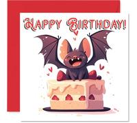 Bat Birthday Cards - Animal Cake - Happy Birthday Card for Son Daughter Brother Sister Grandson Granddaughter Niece Nephew Cousin, 145mm Bday Greeting Cards
