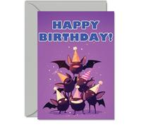 Bat Birthday Cards for Her Him - Party Animals Pyramid - Happy Birthday Card for Mum Dad Brother Sister Auntie Uncle Cousin Friend Family Colleague A5 Bday Greeting Cards