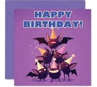 Bat Birthday Cards for Her Him - Party Animals Pyramid - Happy Birthday Card for Mum Dad Brother Sister Auntie Uncle Cousin Friend Family Colleague 145mm x 145mm Bday Greeting Cards