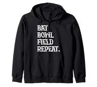 Bat Bowl Field Repeat Distressed Cricket Zip Hoodie