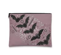 Bat Canvas with Zipper, Fanciful Gothic Floral Swirl Halloween Peach Canvas with Zipper Small Skincare Bag for Travel, Bathroom, Vanity, Purse Storage and Gifts, Pink, 7x9 Inch, Whimsical