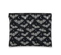 Bat Canvas with Zipper, Fanciful Gothic Moon Web Halloween Black Canvas with Zipper Cosmetic Travel Bag for Travel, Purse, Bathroom, Vanity and Daily Storage, Black, 7x9 Inch, Whimsical