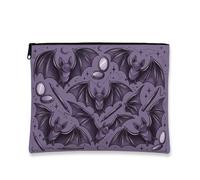Bat Canvas with Zipper, Fanciful Spooky Moon Star Halloween Violet Canvas with Zipper Makeup Bags for Women for Travel, Bathroom, Vanity Organizer and Purse Storage, Purple, 7x9 Inch, Whimsical