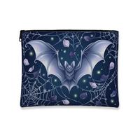 Bat Canvas with Zipper, Fanciful Spooky Spider Web Rose Petals Halloween Navy Canvas with Zipper Small Toiletry Bag for Travel, Vanity, Bathroom, Purse Storage and Daily Use, Navy, 7x9 Inch, Whimsical
