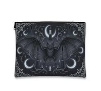 Bat Canvas with Zipper, Gothic Spooky Crescent Moon Lipstick Halloween Black Canvas with Zipper Small Toiletry Bag for Travel, Bathroom, Vanity, Purse Storage and Gifts, Black, 7x9 Inch, Gothic