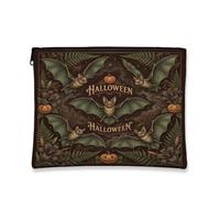 Bat Canvas with Zipper, Vintage Gothic Pumpkins Fern Halloween Brown Portable with Zipper Travel Makeup Bag for Travel, Vanity, Bathroom, Purse Storage and Daily Use, Brown, 7x9 Inch, Vintage