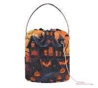Bat & Castle Halloween Celebration Crochet Yarn Bag Knitting Crochet Bag Portable Yarn Tote for Knitting Needles Knitting Accessory