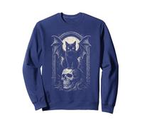 Bat Cat Skull Gothic Goth Occult Punk Rock Grunge Halloween Sweatshirt, Adult Unisex, Navy Blue, Medium