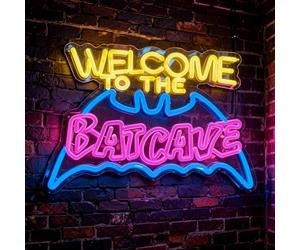 Bat Cave Neon Sign for Wall Decor - Dimmable LED Neon Light for Man Cave, Gamer Room, Bedroom, Dorm - Cool Hero Inspired Wall Art & Gift - 16.5 x 11 Inches, USB Powered